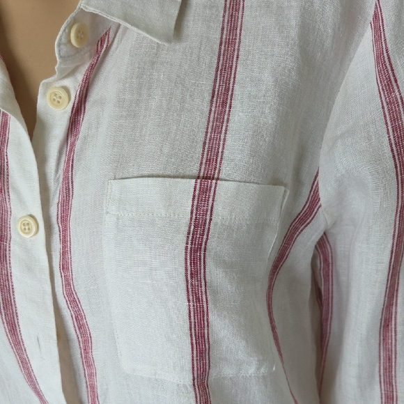 Reformation Ivory Shirt with Crimson Stripes M - Picture 3 of 5